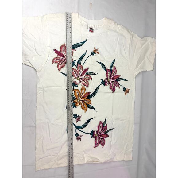 VTG 90s Hand Painted Floral T-Shirt White Single Stitch Art Tee Y2K X-Large - Picture 8 of 16